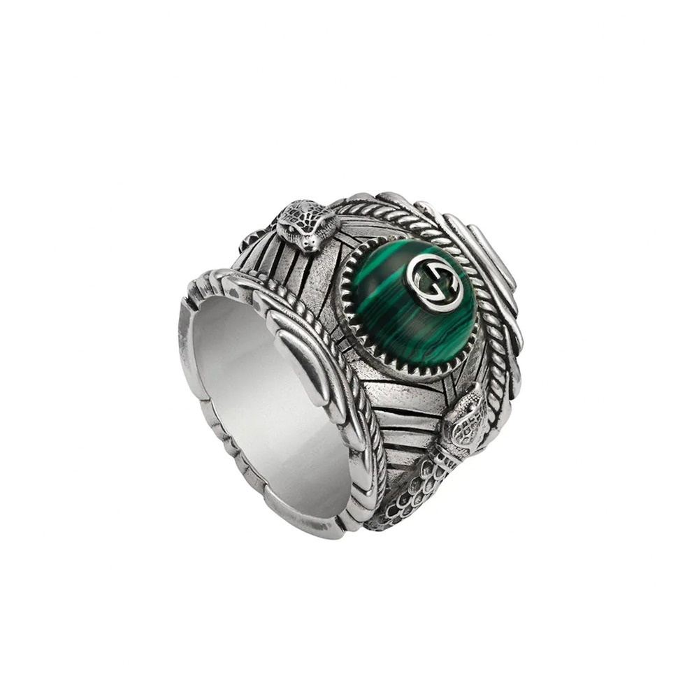 NIB Gucci Garden GG Malachite Ring in Silver Size 12